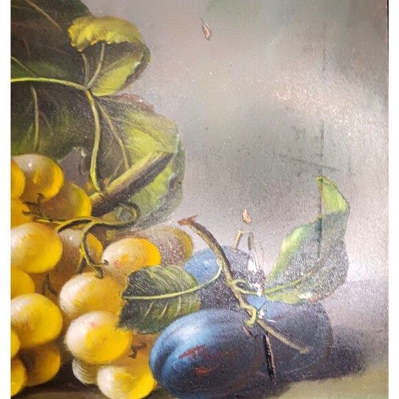 Vintage Still Life Fruit Painting On Board Dark Moody Peaches Grapes 8" x 10" - Picture 14 of 16